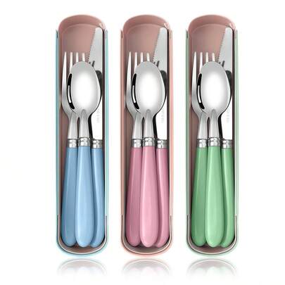 4pcs Portable Cutlery Set,Travel Tableware With Storage Box,Reusable Stainless Steel Cutlery Set,Camping Utensils Set, Adult Lunch Tableware, Outdoor Picnic Cutlery, Including Dinner Knives, Forks, Spoons,Suitable For Picnic, Camping, Travel, Work, Outdoor Activities, Home Kitchen, Dining, Students, Office,Holiday Gifts, School Supplies,Back-To-School,Easter Gifts