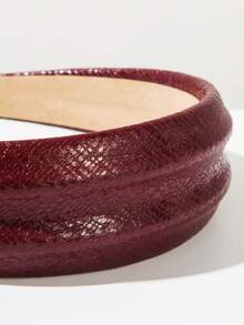 1pc Vintage Geometric Pattern Asymmetrical Textured PU Leather Wide-Banded Headband, Fashion Streetwear Accessory For Women - Red - View 3