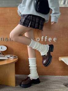 1 Pair Of Solid Color Leg Covers, Winter Warm Leg Warmers.Y2k Leg Brace, Cozy - White - View 5