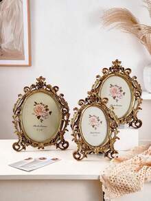 1 khung ảnh cổ điển kiểu retro, khung ảnh chạm khắc giả gỗ cổ điển trang trí bàn làm việc, treo tường, đám cưới, nhà cửa, khung ảnh mini chạm khắc hoa vàng bằng nhựa, thích hợp cho nhà, phòng ngủ, phòng khách, văn phòng (kèm giấy ảnh ngẫu nhiên) - Nhiều màu - Xem 2