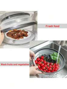 2-In-1 Foldable Microwave Splatter Cover And Vegetable Washing Filter: The Ultimate Space-Saving Kitchen Tool. Foldable Microwave Splash Guard, Dishwasher , Microwave Cover With Steam Vent, Made Of Silicone And Plastic Materials. - Multicolor - View 8