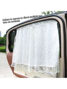 1 pieza Parasol de coche de encaje, adecuado para ventanas delanteras y traseras, protección solar y aislamiento térmico, estilo colgante de cortina lateral, parasol de coche de doble capa - Unitalla - Ver 3