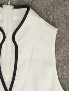 女士合成亚麻无袖阔腿连体裤 - 撞色滚边腰带褶裥阔腿连体裤，带口袋，夏季服装，度假沙滩装，优雅办公装，春季休闲装，简约时尚连体裤 - 彩色 - 查看 4