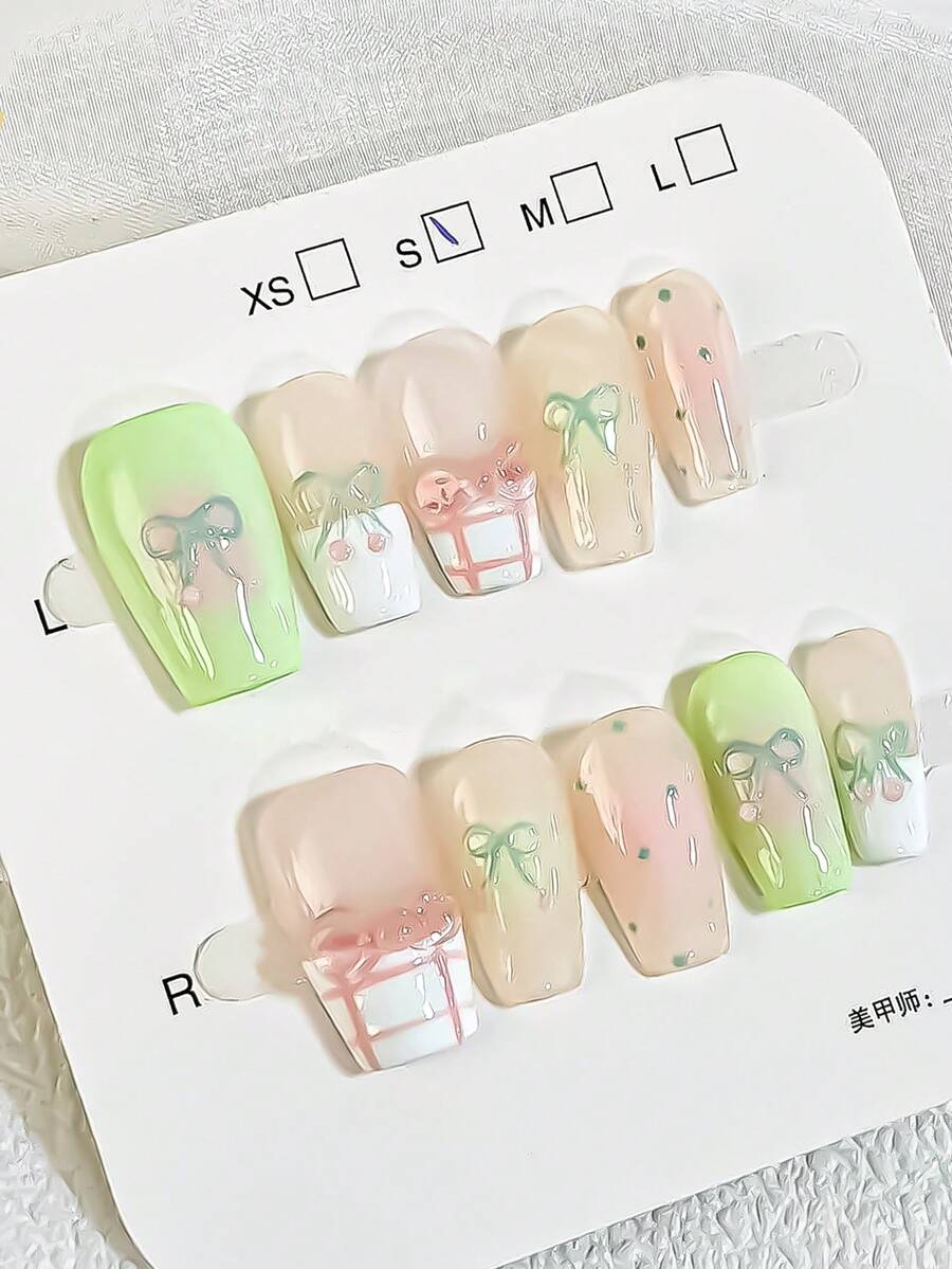 10 móng tay giả ngắn hình thang/hình quan tài, có thể tái sử dụng, thiết kế nơ 3D và hộp quà, họa tiết chấm bi hồng xanh ombre, phong cách mùa hè tươi mới Y2K, ngọt ngào, phù hợp cho sử dụng hàng ngày, hẹn hò, tiệc tùng, món quà tuyệt vời cho các cô gái và người hâm mộ Y2K. - Nhiều màu - Xem 1