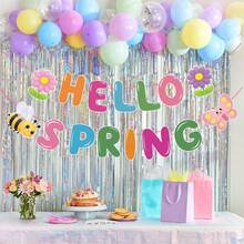 1 Set Pancarta Colorida "Hola Primavera" con Abejas, Mariposas y Flores. Guirnalda Floral Primaveral con Insectos Lindos, Pancarta de Saludo Primaveral DIY, Adecuada para Fiesta con Tema de Primavera, Aula, Oficina, Decoración del Hogar y Decoración de Fiesta de Jardín. Pancarta Colgante de Pared "Hola Primavera" - Ver 3