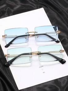 2 Pairs Men's Retro Metallic Rimless Square Fashion Glasses, Suitable For Stylish Outfits And Travel, Great Gift Item - 數量 - 查看 12