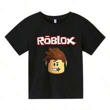 1pc Anime Graphic-Shirt Women Kreslené Robloxing Dětské Tričko Kluci Hra Sportovní Bavlněné Tričko Díě Krátký Rukáv Vrchní Díl Ležérní Street Harajuku Oblečení,1 Piece,Unisex-Shirt,Family Matching Outfits, Easter - 黑色 - 查看 1