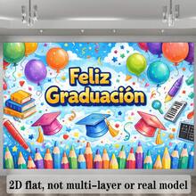 Spanish Graduation Backdrop With "Feliz Graduación" & Chalkboard - Multicolor Latin-Themed Cap & Books Decor Suitable For Graduation Parties, Birthdays, Weddings - For Spanish Events, Photo Background, Backdrop, Party Decoration Backdrop, Tapestries, Tapestry,, Home Decor. - 多色 - 查看 3