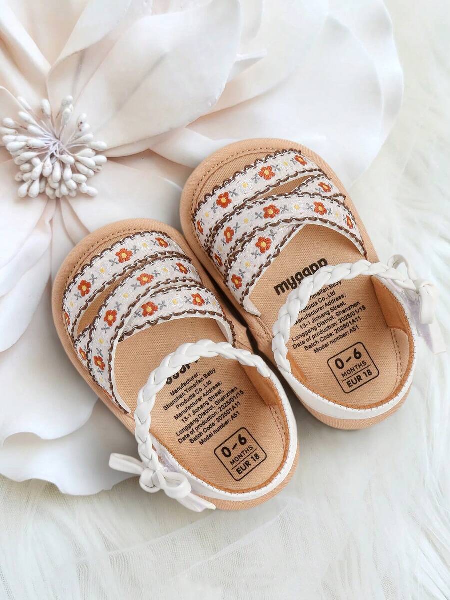 Giày sandal mùa hè bằng da PU mềm mại hở mũi cho bé gái, họa tiết hoa, kiểu công chúa.