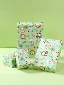 6pcs Jungle Animal Theme Gift Wrapping Paper, Featuring Jungle Animal Patterns, Light Green Forest Party Packaging, Suitable For Birthday Gifts, Wild Animal Theme Parties, Baby Shower Parties, Party Favors, And Green Forest Theme Gifts - A - View 4