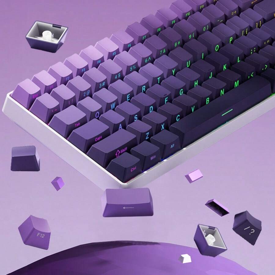 Purple Rhyme Keycaps, PBT Doubleshot OEM Profile, 136 Pcs Black & Purple Gradient Keycaps, Side-Printed Durable DIY Keycaps For 60/64/68/75/80/96/98/104/108 Keys - View 1