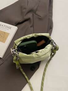 日式珍珠缎面抽绳水桶包，可爱迷你水桶包，轻便通勤手提包，韩式缎面抽绳水桶包，多功能迷你斜挎包，休闲轻便女士手提包 - 彩色 - 查看 8