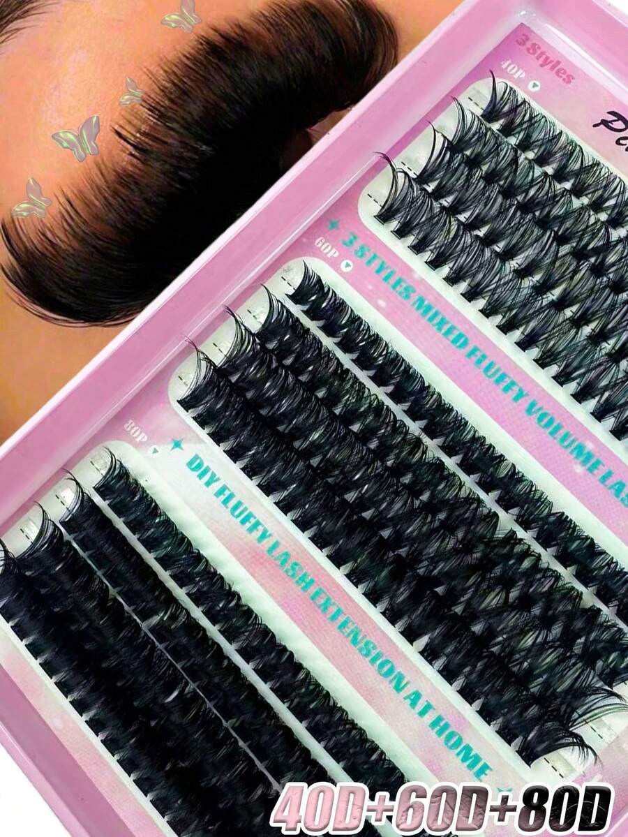 240片装假睫毛簇套装，DIY睫毛嫁接套装，自然D卷翘睫毛，40D+60D+80D / 长度10-16mm，适用于单根睫毛嫁接，漫画风格睫毛束，貂毛假睫毛条，浓密型假睫毛束，假睫毛束，单根假睫毛，假睫毛，仿晒，小号睫毛