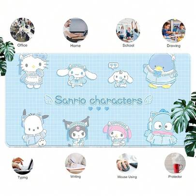 SANRIO 1个三丽鸥Hello Kitty & My Melody游戏鼠标垫 – 蓝色背景，防滑橡胶底座，可水洗桌面垫；适用于电脑、笔记本电脑、办公室和家居装饰 – 是送给三丽鸥粉丝、女孩、动漫爱好者和上班族的理想礼物；耐用材质，卡通周边产品