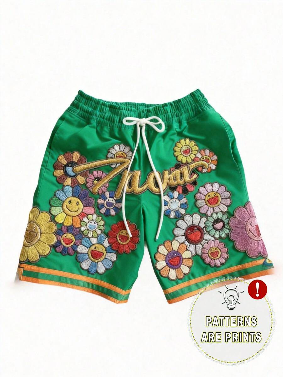Men's Statement Print Shorts Fashion Designer Patterned Casual Daily Wear Shorts - 綠色 - 查看 1