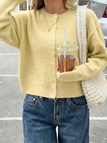 Women's Minimalist Elegant Casual Cardigan, Spring/Summer - Yolk - View 4