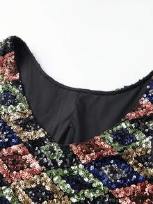 Women Sequin Tank Tops Slim Contrast Sparkly V Neck Sleeveless Vest Stylish Summer Streetwear - Negro - Ver 7