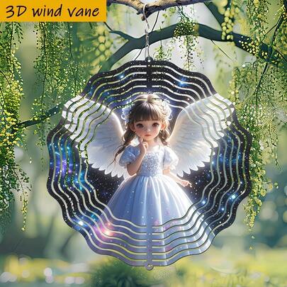 1 chiếc chuông gió kim loại hình thiên thần 3D mặc váy trắng, bầu trời sao - 10 inch, trang trí treo bằng sắt với móc xoay 360°, hiệu ứng âm thanh êm dịu cho trang trí Giáng sinh, đám cưới, tiệc vườn trong nhà/ngoài trời, quà tặng chuông gió tự làm.