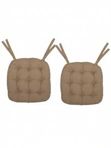 2pcs Square Chair Cushion 40x40cm Soft Seat Pad With Ties Solid Color Silicone Fiber Filled Chair Pad Made In Turkey - Camel - View 3