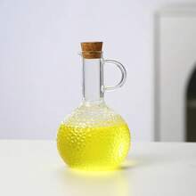 Olla de aceite de vidrio resistente al calor para el hogar, 300-350ml, con soporte de madera, botella para condimentos líquidos, salsa a rayas y aceite de vinagre - C - Ver 3