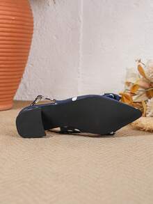 Giày mules cao gót mũi nhọn có nơ dành cho nữ, sandal chấm bi hở gót, giày dự tiệc thoải mái. - Nhiều màu - Xem 7