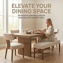 HNY Mid Modern Dining Chairs Set Of 4, Farmhouse Linen Fabric Upholstered Accent Curved Backrest Kitchen Chairs, With Hardwood Frame, Beige - Kem cong - Xem 8