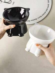 1个优雅黑色/纯白色宠物增高碗，防呕吐高架设计保护颈椎，防滑宽底座，耐用塑料材质，适用于猫和小型犬，干湿粮均可，实用宠物礼品 - 餵食碗 - 查看 8