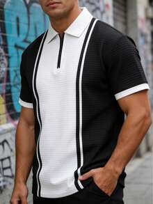 春夏新款男士半拉链条纹数码印花休闲短袖Polo衫，是馈赠佳品。 - 彩色 - 查看 11