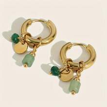 1 Pair Of Elegant Green Charm Hoop Earrings, Women's Waterproof Fashion Jewelry, Suitable For Daily And Holiday Wear, Novel Earrings - 粉色 - 查看 1