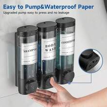 No-Drill Wall Mount Soap Dispenser, 3-Chamber Shower Pump For Shampoo, Soap Dispenser, Shower Pump, Shampoo And Conditioner Dispenser, Shower Soap Dispenser,Conditioner And Body Wash, Adhesive Triple Liquid Soap Dispenser With Security Lock & Waterproof Labels For Bathroom, Hotel & RV - Black - View 7