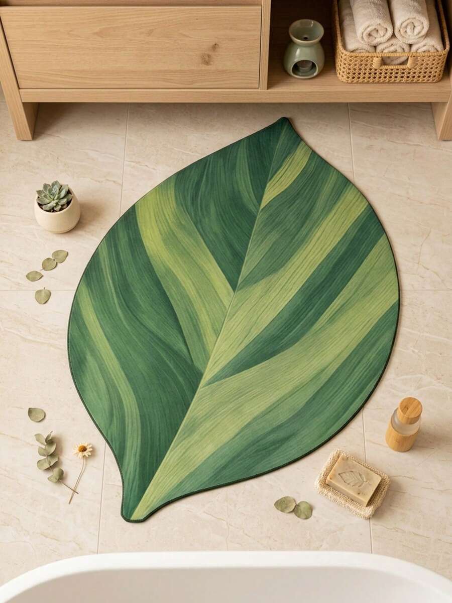 1pc Green Leaf Pattern Decorative Carpet, Bedroom Decor, Small Rug, Carpet, Home Decor, Living Room Carpet, Living Room Small Rug, Bedroom Carpet, Living Room Home Decor, Outdoor Rug, Washable Carpet - Multicolor - View 1