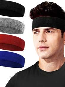 3 Pieces Sweatband Set, Sports Headband For Men And Women, Moisture-Wicking Headband For Tennis, Basketball, Running, Gym - Sweatband[Polyester Fiber],Accessories,Camping - Multicolor - View 1