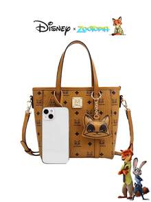 Disney 官方授权女士托特包，疯狂动物城联名款，尼克·王尔德印花，简约大容量，极简休闲托特包/斜挎包，优雅时尚，适合工作、通勤和休闲场合，专为女性和大学生设计 - 彩色 - 查看 7