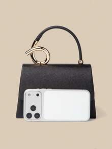 1 Piece White PU Material Flap Clutch Bag With Luxury Metal Decoration, Showing Fashion And Elegance, Suitable For Holding, Carrying, Wearing On The Shoulder Or Crossbody, P - 黑色 - 查看 4