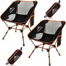 2 pezzi Sedia da campeggio portatile, ultra leggera e pieghevole, carico massimo 130 kg, adatta per campeggio, giardino, spiaggia, pesca, picnic, viaggio (arancione) - Arancione - 1 pz - Visualizzare 8