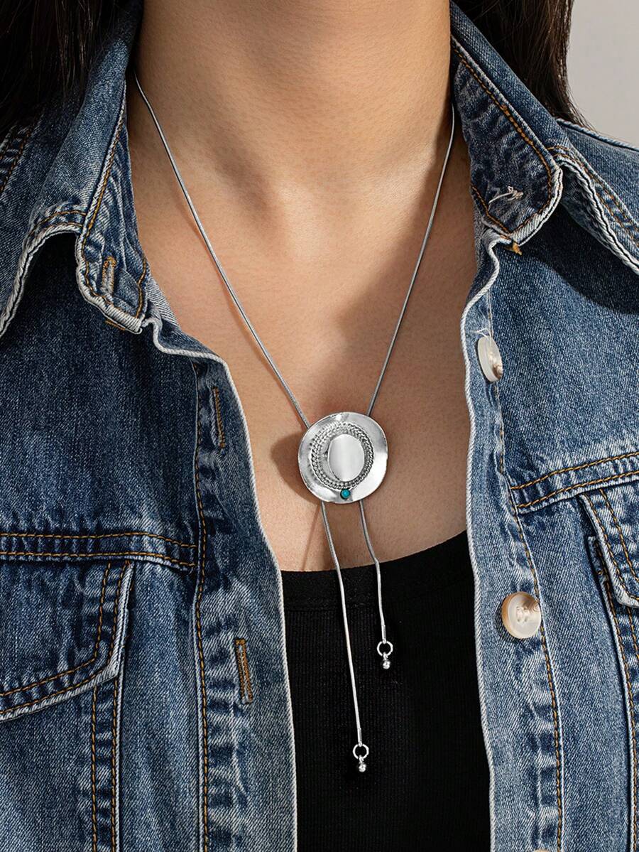 1 chiếc dây chuyền dài điều chỉnh được hình mũ denim đính đá ngọc lam, phụ kiện dây chuyền thiết kế độc đáo, phù hợp để đeo hàng ngày, đi làm, đi nghỉ mát, dự tiệc, tham dự lễ hội âm nhạc. - Nhiều màu - Xem 1