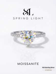 1 chiếc nhẫn vĩnh cửu hình trái tim đính kim cương Moissanite 3 chấu, bạc S925, kiểu dáng tối giản lãng mạn, quà tặng trang sức cao cấp cho ngày cưới và kỷ niệm. - Bạc - Xem 1