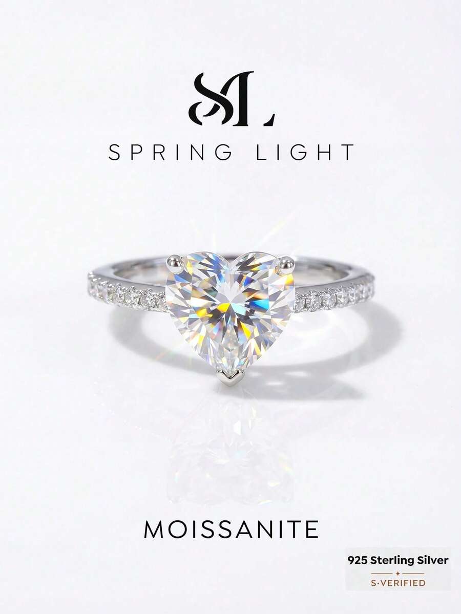 1 chiếc nhẫn vĩnh cửu hình trái tim đính kim cương Moissanite 3 chấu, bạc S925, kiểu dáng tối giản lãng mạn, quà tặng trang sức cao cấp cho ngày cưới và kỷ niệm. - Bạc - Xem 1