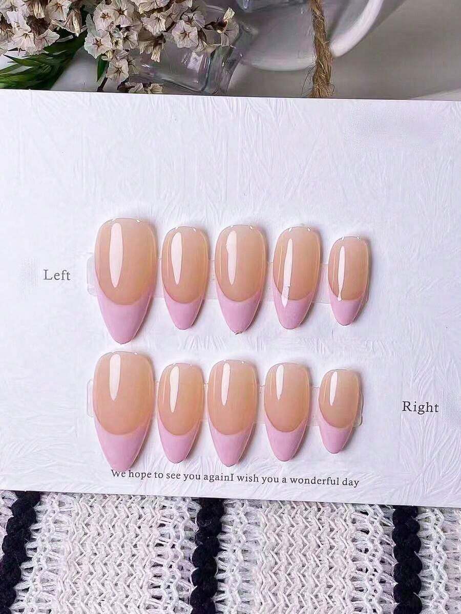 10pcs Handmade Almond-Shaped Light Pink French Manicure Nail Stickers, Featuring Delicate Hand-Painted Light Pink French Tip Design. These Elegant, Romantic, Minimalist Nail Stickers Are High-End, Sexy, Lightweight And Luxurious, Suitable For Daily Wear, Dates, Concerts And Light Business Occasions. A Perfect Gift For Women And Girls. - 多色 6 - 查看 1