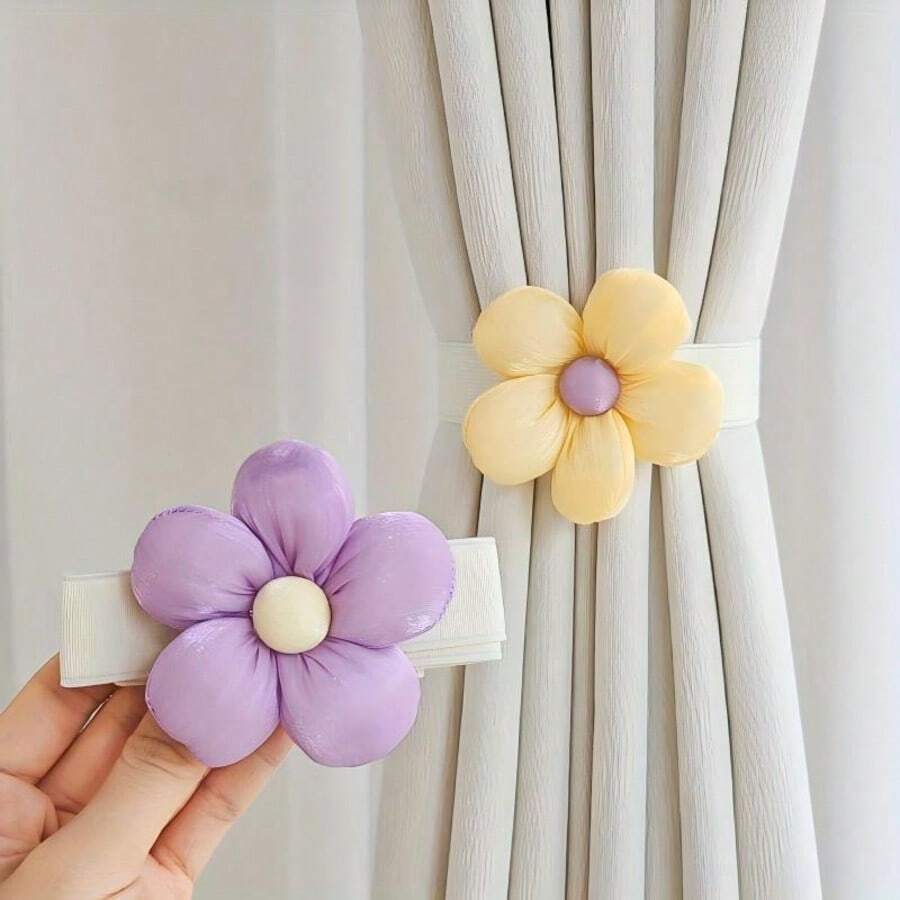 2pcs Cute Colorful Floral Design Curtain Tiebacks - Elegant Window Decor For Living Room, Curtain Holders Suitable For Curtains, Doors And Decorations