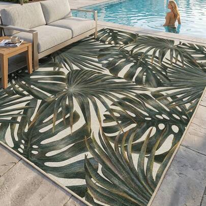 1pc Rug, Carpet, Area Rug, Doormat - Vintage Tropical Leaf Print, Lightweight Luxurious , Soft Machine Washable Carpet Mat For Entryway, Balcony, Hallway, Outdoor, Patio, Living Room, All Season