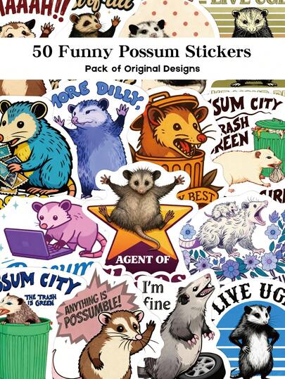 YWWBLD 50pcs Funny Possum Stickers Luggage, Laptop Organizers, Scrapbooks, Decorations, DIY, Doodle Stickers