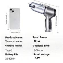 SUITU 车载吸尘器带收纳袋 - 礼品 | 宠物毛发吸尘器 | 家用吸尘器 | 无线USB充电 | 大功率强劲吸力无刷电机便携式吸尘器 | 干湿两用吸尘器 | 适用于汽车/家庭/办公室 | （ABS材质，9000pa吸力，7.4V 2000mAh锂离子电池，充满电后可运行20分钟） - 灰色 - 查看 11
