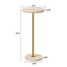 redonda de mrmol de 9.8 pulgadas, mesa auxiliar de pedestal con acabado de piedra para sala de estar, base ponderada, mesa auxiliar pequea para oficina de espacio pequeo, color beige - Acabado de piedra be - Ver 2