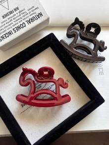 2个/1个 11厘米/4.33英寸 红/棕色小马造型塑料发夹，时尚百搭优雅简约纯色发爪，适合日常、休闲、派对、通勤、海滩、丸子头、马尾辫、洗脸、化妆、服装配饰 - 彩色 - 查看 5