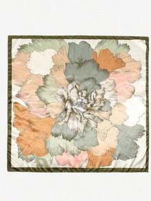 1pc Women's Fashion Peony Print 90cm Square Scarf, Printed Shawl Versatile For Spring/Autumn, Contrast Color Stylish Bandana, Suitable For All Seasons - 綠色 - 查看 8