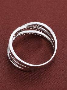 1枚几何交错设计立方氧化锆镶嵌女式戒指 - 彩色 - 查看 5