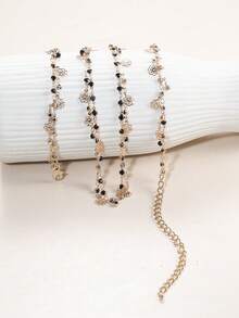 1件波西米亚风玫瑰花流苏项链，简约百搭手工黑色长流苏项链 - 一條項鍊 - 查看 2