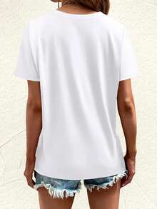 T-shirt femme en coton imprimé lapin de Pâques, manches courtes, col rond, coupe ample, grandes tailles S à XXL. - Blanc - Voir 2