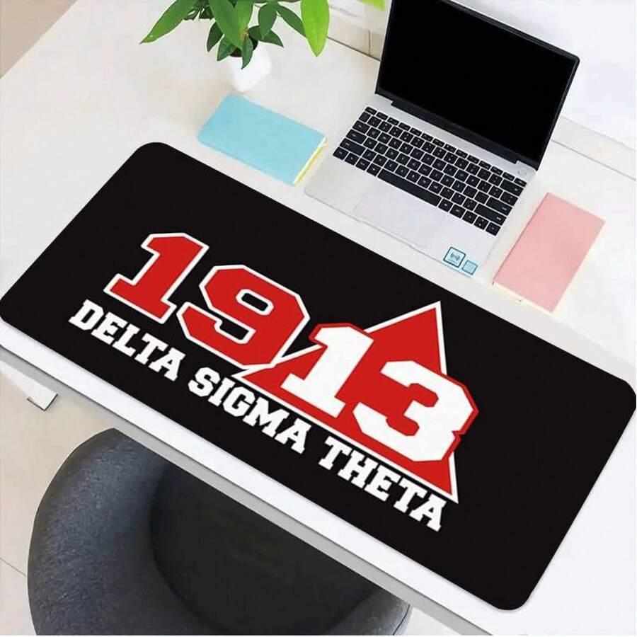 An Xl-Sized Mouse Pad Featuring The Delta Sigma Theta 1913 Sorority, Made Of Non-Slip Rubber And Washable, In Black And Red With White Triangular Insignia.It'S Perfect For Office And Dorm Decor, As A Gift For Members, And Suitable For Christmas - Mouse Pad - View 1